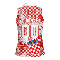 Personalized Croatia Football Wolf Mascot Women Sleeveless Polo Shirt Checkerboard Soccer Pride - Splatter Textures
