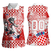Personalized Croatia Football Wolf Mascot Women Sleeveless Polo Shirt Checkerboard Soccer Pride - Splatter Textures
