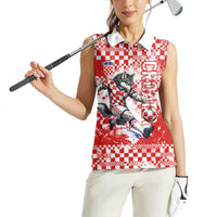 Personalized Croatia Football Wolf Mascot Women Sleeveless Polo Shirt Checkerboard Soccer Pride - Splatter Textures