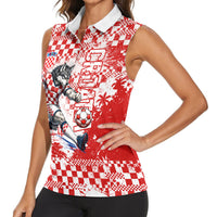 Personalized Croatia Football Wolf Mascot Women Sleeveless Polo Shirt Checkerboard Soccer Pride - Splatter Textures