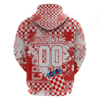 Personalized Croatia Football Wolf Mascot Zip Hoodie Checkerboard Soccer Pride - Splatter Textures