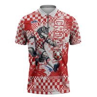 Personalized Croatia Football Wolf Mascot Zipper Polo Shirt Checkerboard Soccer Pride - Splatter Textures