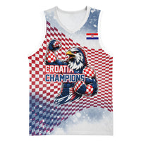 Personalized Croatia Football Eagle Mascot Basketball Jersey Checkerboard Pattern - Accent Splatters