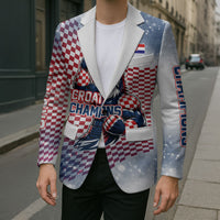 Personalized Croatia Football Eagle Mascot Blazer Checkerboard Pattern - Accent Splatters