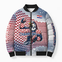 Personalized Croatia Football Eagle Mascot Bomber Puffer Jacket Checkerboard Pattern - Accent Splatters