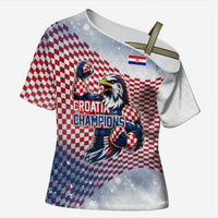 Personalized Croatia Football Eagle Mascot Cross Shoulder Shirt Checkerboard Pattern - Accent Splatters