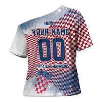 Personalized Croatia Football Eagle Mascot Cross Shoulder Shirt Checkerboard Pattern - Accent Splatters