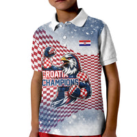 Personalized Croatia Football Eagle Mascot Kid Polo Shirt Checkerboard Pattern - Accent Splatters