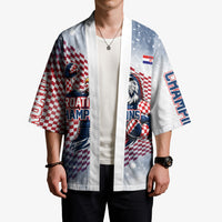 Personalized Croatia Football Eagle Mascot Kimono Checkerboard Pattern - Accent Splatters