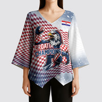 Personalized Croatia Football Eagle Mascot Kimono Sleeve Blouse Checkerboard Pattern - Accent Splatters