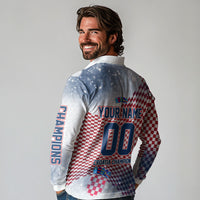 Personalized Croatia Football Eagle Mascot Long Sleeve Polo Shirt Checkerboard Pattern - Accent Splatters