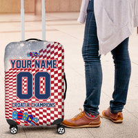 Personalized Croatia Football Eagle Mascot Luggage Cover Checkerboard Pattern - Accent Splatters