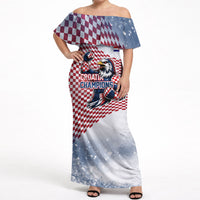 Personalized Croatia Football Eagle Mascot Off Shoulder Maxi Dress Checkerboard Pattern - Accent Splatters