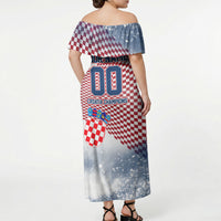 Personalized Croatia Football Eagle Mascot Off Shoulder Maxi Dress Checkerboard Pattern - Accent Splatters