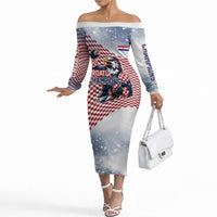 Personalized Croatia Football Eagle Mascot Off The Shoulder Long Sleeve Dress Checkerboard Pattern - Accent Splatters