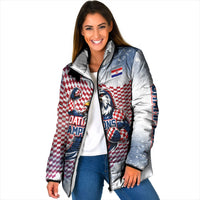 Personalized Croatia Football Eagle Mascot Padded Jacket Checkerboard Pattern - Accent Splatters