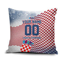 Personalized Croatia Football Eagle Mascot Pillow Cover Checkerboard Pattern - Accent Splatters