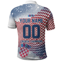 Personalized Croatia Football Eagle Mascot Polo Shirt Checkerboard Pattern - Accent Splatters