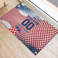 Personalized Croatia Football Eagle Mascot Rubber Doormat Checkerboard Pattern - Accent Splatters