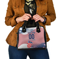 Personalized Croatia Football Eagle Mascot Shoulder Handbag Checkerboard Pattern - Accent Splatters