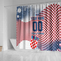 Personalized Croatia Football Eagle Mascot Shower Curtain Checkerboard Pattern - Accent Splatters