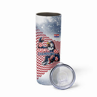 Personalized Croatia Football Eagle Mascot Skinny Tumbler Checkerboard Pattern - Accent Splatters
