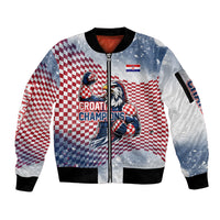 Personalized Croatia Football Eagle Mascot Sleeve Zip Bomber Jacket Checkerboard Pattern - Accent Splatters