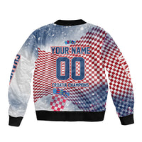 Personalized Croatia Football Eagle Mascot Sleeve Zip Bomber Jacket Checkerboard Pattern - Accent Splatters