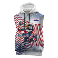 Personalized Croatia Football Eagle Mascot Sleeveless Hoodie Checkerboard Pattern - Accent Splatters