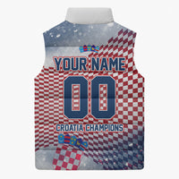 Personalized Croatia Football Eagle Mascot Sleeveless Puffer Jacket Checkerboard Pattern - Accent Splatters