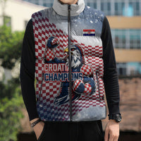 Personalized Croatia Football Eagle Mascot Sleeveless Puffer Jacket Checkerboard Pattern - Accent Splatters