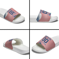 Personalized Croatia Football Eagle Mascot Slide Sandals Checkerboard Pattern - Accent Splatters
