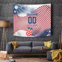 Personalized Croatia Football Eagle Mascot Tapestry Checkerboard Pattern - Accent Splatters