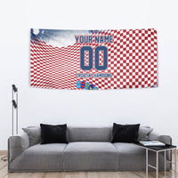 Personalized Croatia Football Eagle Mascot Tapestry Checkerboard Pattern - Accent Splatters