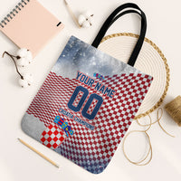 Personalized Croatia Football Eagle Mascot Tote Bag Checkerboard Pattern - Accent Splatters