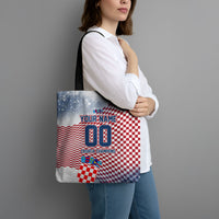 Personalized Croatia Football Eagle Mascot Tote Bag Checkerboard Pattern - Accent Splatters