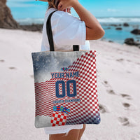 Personalized Croatia Football Eagle Mascot Tote Bag Checkerboard Pattern - Accent Splatters