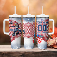Personalized Croatia Football Eagle Mascot Tumbler With Handle Checkerboard Pattern - Accent Splatters