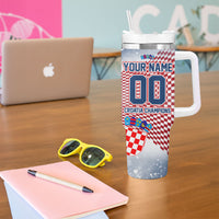 Personalized Croatia Football Eagle Mascot Tumbler With Handle Checkerboard Pattern - Accent Splatters