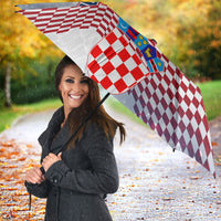 Personalized Croatia Football Eagle Mascot Umbrella Checkerboard Pattern - Accent Splatters