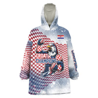 Personalized Croatia Football Eagle Mascot Wearable Blanket Hoodie Checkerboard Pattern - Accent Splatters