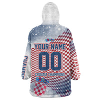 Personalized Croatia Football Eagle Mascot Wearable Blanket Hoodie Checkerboard Pattern - Accent Splatters