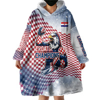 Personalized Croatia Football Eagle Mascot Wearable Blanket Hoodie Checkerboard Pattern - Accent Splatters