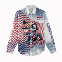 Personalized Croatia Football Eagle Mascot Women Casual Shirt Checkerboard Pattern - Accent Splatters