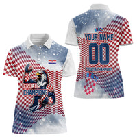 Personalized Croatia Football Eagle Mascot Women Polo Shirt Checkerboard Pattern - Accent Splatters