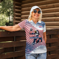 Personalized Croatia Football Eagle Mascot Women Polo Shirt Checkerboard Pattern - Accent Splatters