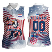 Personalized Croatia Football Eagle Mascot Women Sleeveless Polo Shirt Checkerboard Pattern - Accent Splatters