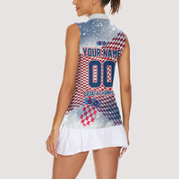 Personalized Croatia Football Eagle Mascot Women Sleeveless Polo Shirt Checkerboard Pattern - Accent Splatters
