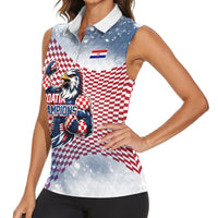 Personalized Croatia Football Eagle Mascot Women Sleeveless Polo Shirt Checkerboard Pattern - Accent Splatters