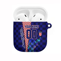 Personalized Croatia Football AirPods Case Checkerboard Graphic - Golden Champion Trophy And Flag